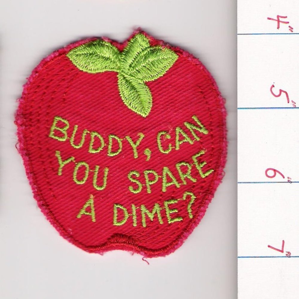 Vintage Buddy Can You Spare a Dime Corduroy Sew On Patch Strawberry